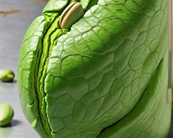 Vibrant Green Leaf-Like Object on Metallic Surface