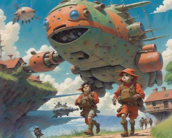 Children in Orange Outfits Running on Dirt Path