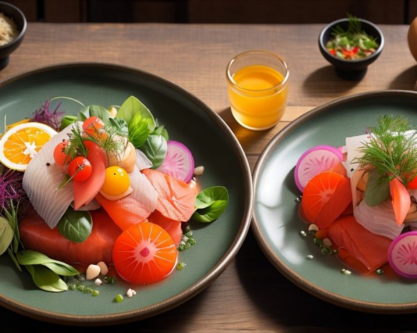 Elegant Sashimi Presentation with Colorful Accompaniments