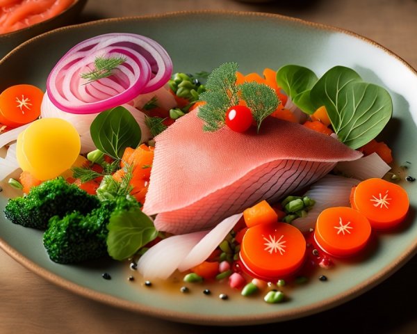 Fresh Salmon with Colorful Vegetables and Sauce