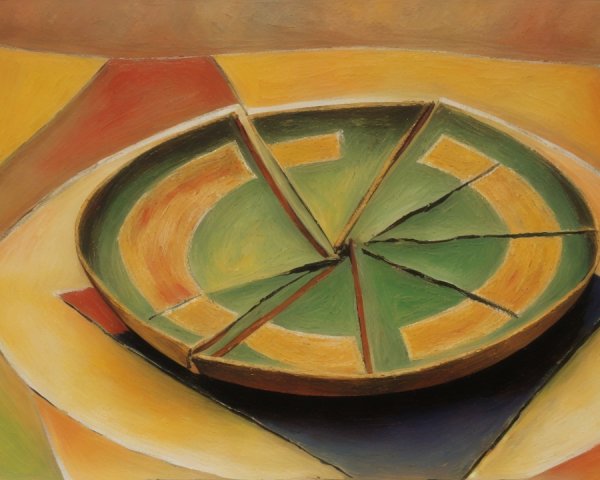 Abstract Circular Plate with Bold Colors and Cracks