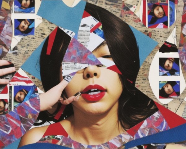 Collage of Colors and Geometric Shapes with Woman's Face