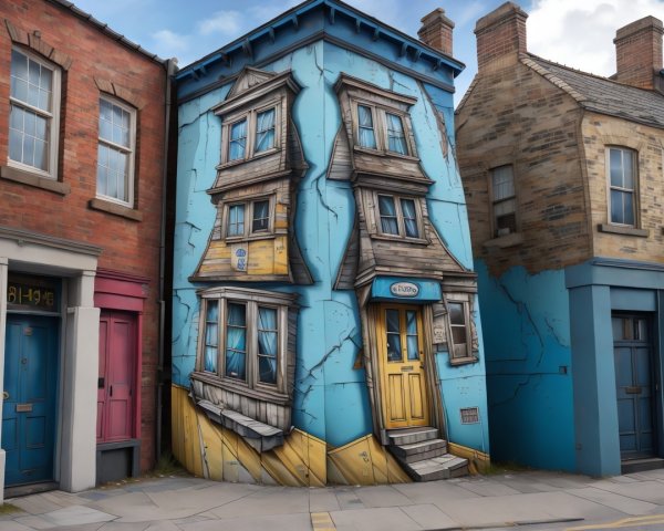 Whimsical Illustrated Street View of Unique Building