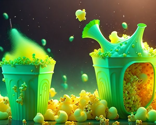 Vibrant Popcorn Display in Playful Green Shades