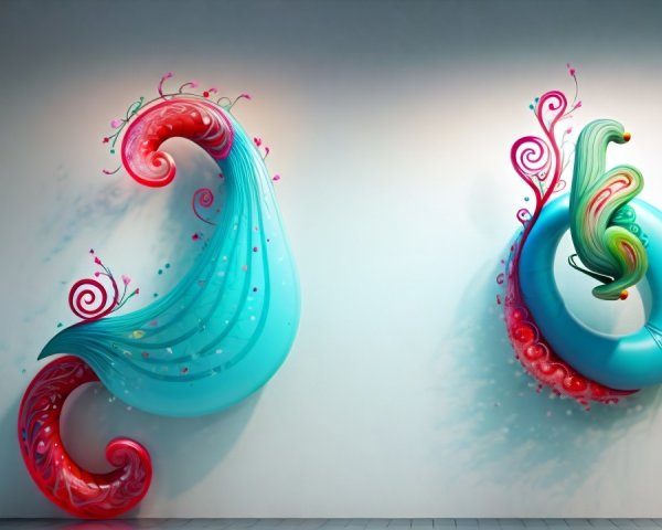 Vibrant Abstract Wall Sculptures in Turquoise and Pink