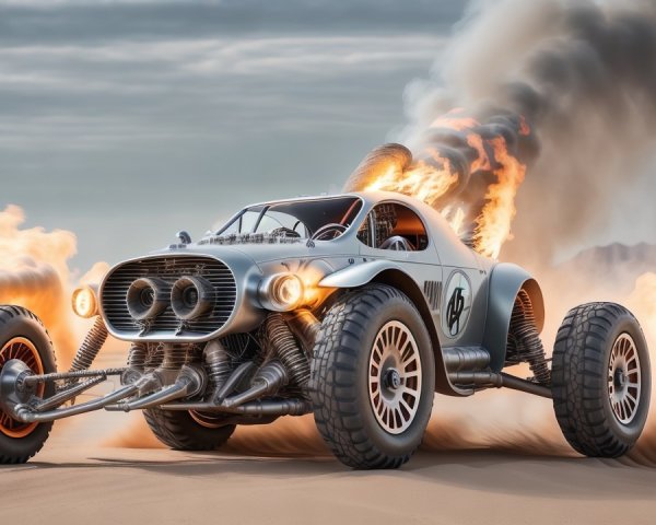 Futuristic Off-Road Vehicle in Desert Landscape
