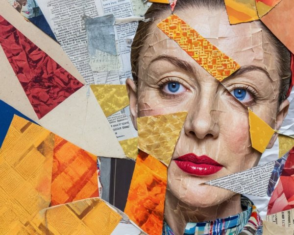Collage Portrait of a Woman with Textured Features