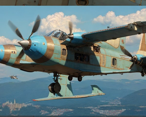Vintage Aircraft in Blue and Tan Camouflage Flying