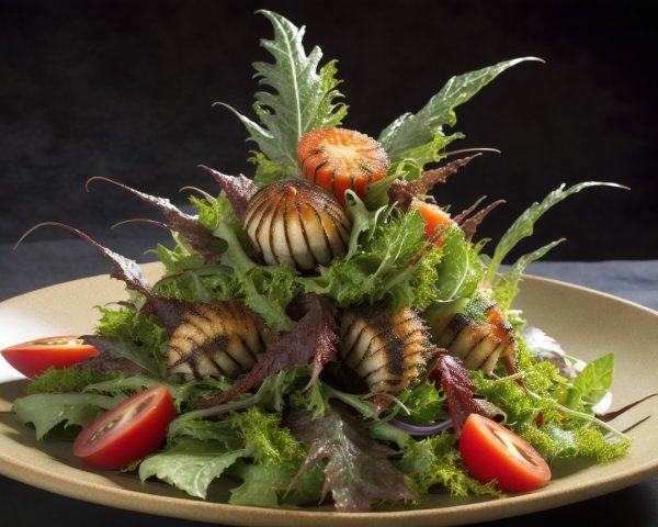 Gourmet Salad with Grilled Mushrooms and Tomatoes