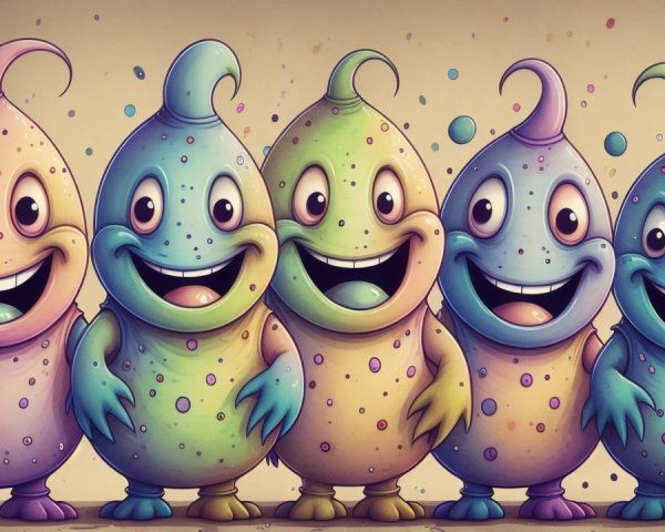 Colorful Whimsical Creatures with Playful Expressions