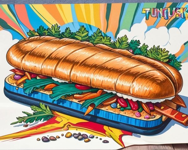 Vibrant Oversized Sandwich Graphic with Colorful Elements