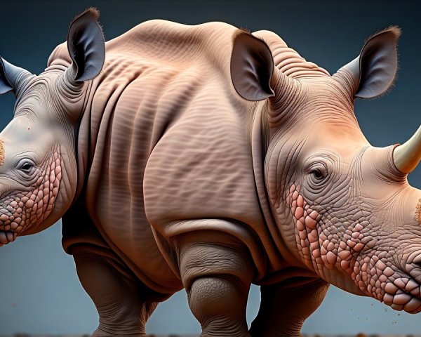 Two-Headed Rhinoceros Creature in Dramatic Pose