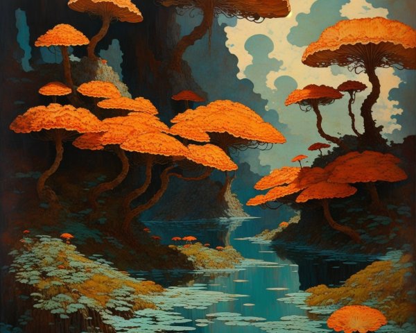 Maximalist Digital Painting of a Magical Mushroom Forest