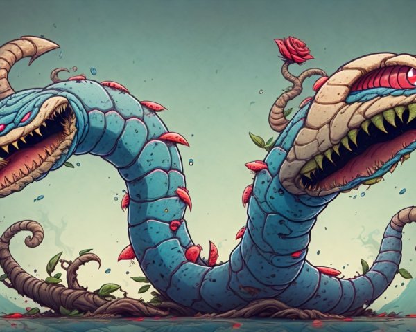 Colorful Two-Headed Serpent with Floral Details