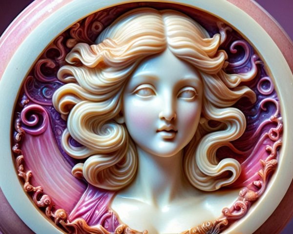 Relief Sculpture of a Woman in Ornate Circular Frame
