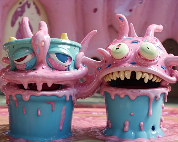 Whimsical Cartoon Characters Made from Colorful Buckets