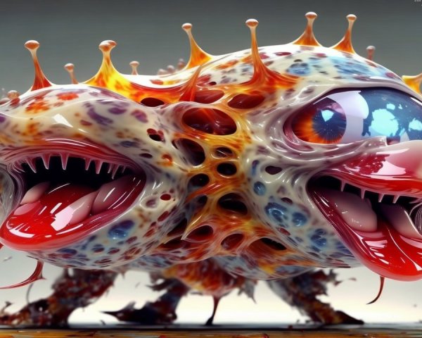 Whimsical Two-Headed Creature with Colorful Patterns