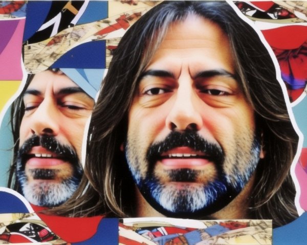 Vibrant Abstract Collage of Two Portraits with Patterns