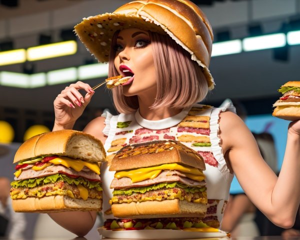 Whimsical Hamburger-Themed Outfit at Food Event