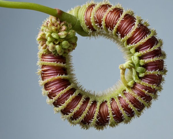 Close-up of a reddish-brown segmented caterpillar