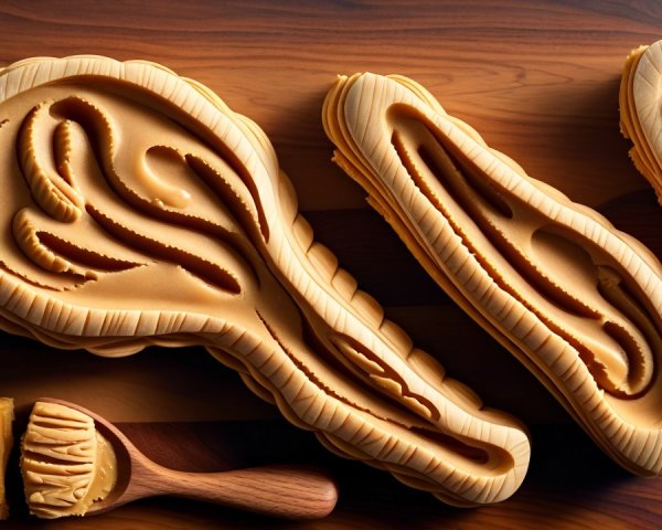 Intricately Designed Wooden Molds on a Surface