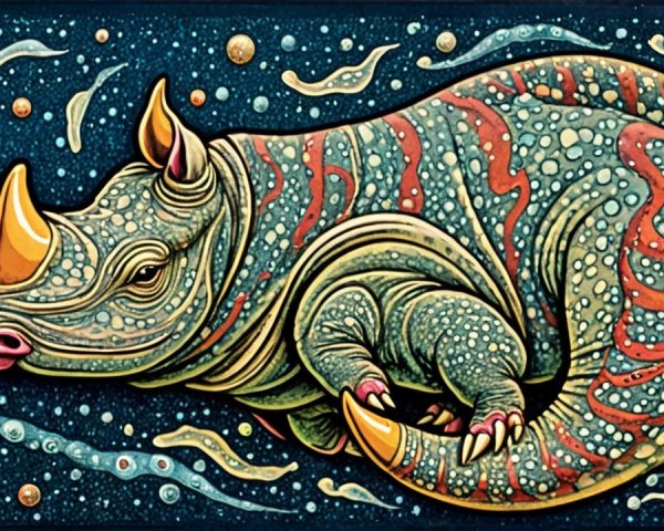 Floating Rhinoceros-like Creature in Cosmic Scene