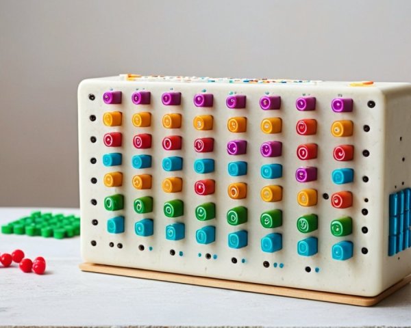 Colorful Educational Toy with Buttons and Building Pieces