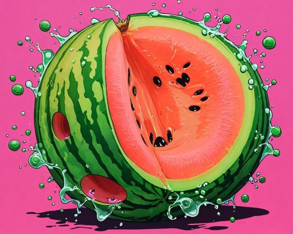 Cartoon Illustration of Watermelon on Pink Background