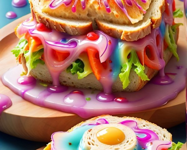 Vibrant Sandwich with Colorful Sauces and Vegetables