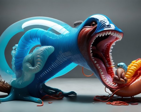 Surreal Abstract Creature in Vibrant Blue and Orange