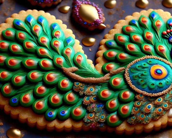 Vibrant Peacock-Shaped Cookie with Intricate Details