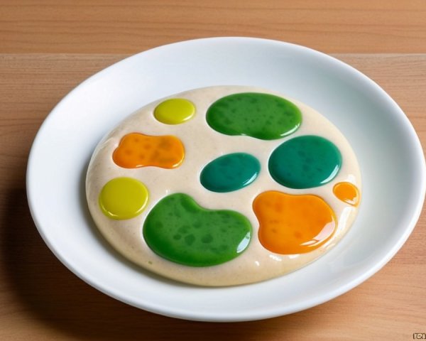 Colorful Batter on Round White Plate in Abstract Design