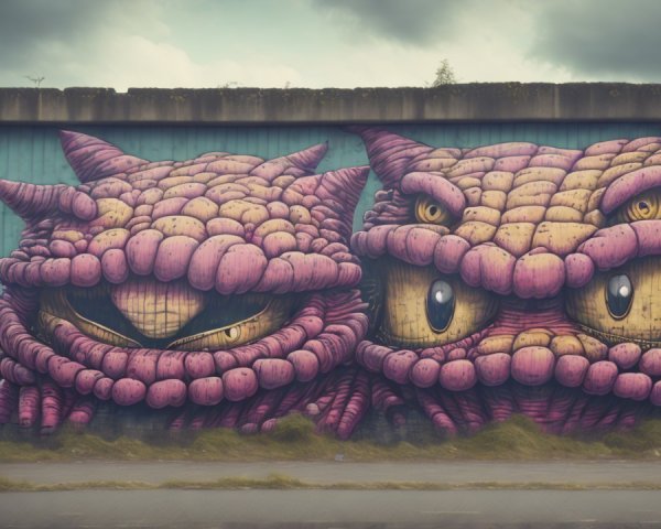 Vibrant Mural of Two Fantastical Creatures