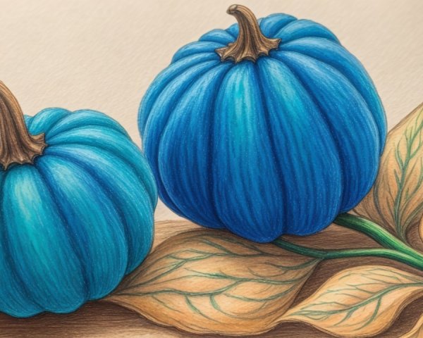 Vibrant Blue Pumpkins with Autumn Leaves Composition