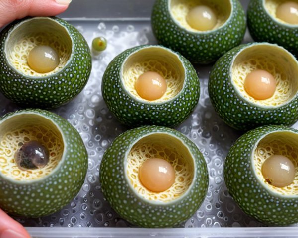 Container of Green Fruit with Pale Interior and Seeds