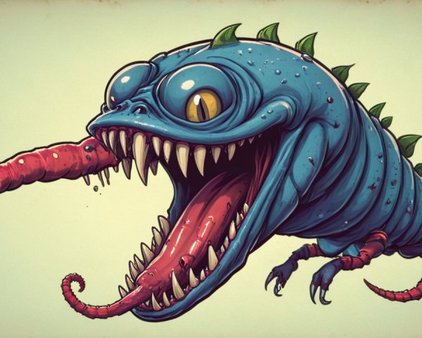 Vibrant Fantastical Creature with Blue Segmented Body