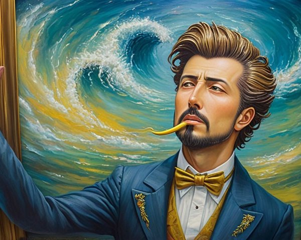 Stylized Portrait of a Confident Man in Blue Suit