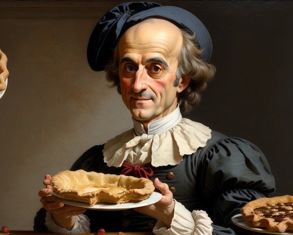 18th-Century Man with Pies in Elegant Setting