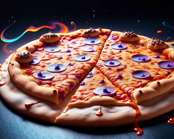 Vibrant Artistic Pizza with Colorful Toppings and Sauce