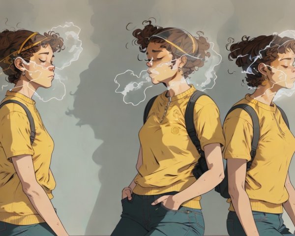 Stylized Illustration of a Contemplative Young Woman