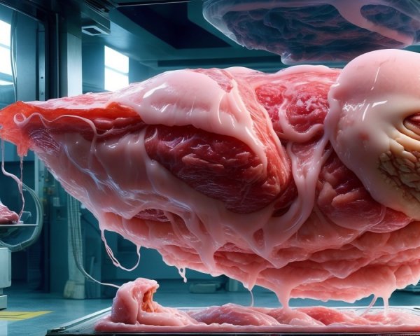Surreal Hybrid Creature in Glass Chamber Display