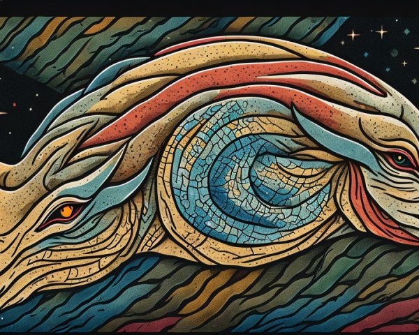 Stylized dragon with vibrant colors and abstract patterns