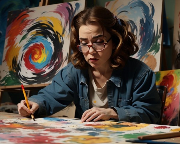 Artist at Work in a Colorful Studio Setting