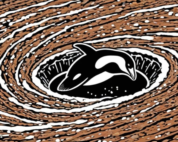 Stylized Penguin in Brown and White Swirling Vortex