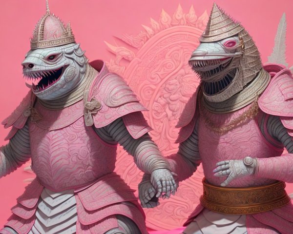 Armored Lizard Warriors in Ornate Pink Armor