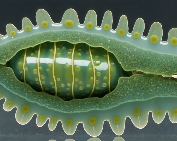 Translucent Greenish Organism with Intricate Patterns