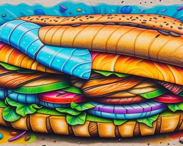Oversized Sandwich Illustration with Colorful Ingredients