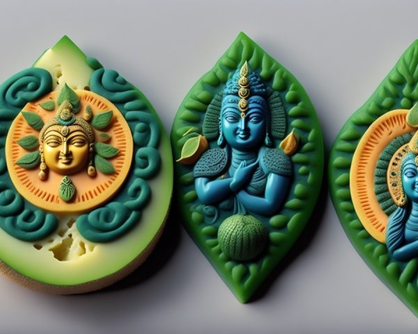 Sculptures of Hindu Deities with Vibrant Colors and Details