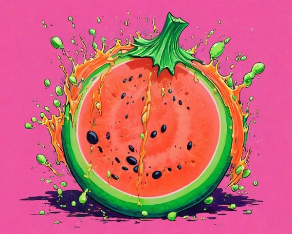 Colorful Digital Painting of a Watermelon Cut in Half