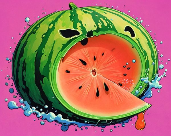 Digital Illustration of Watermelon on Pink Background